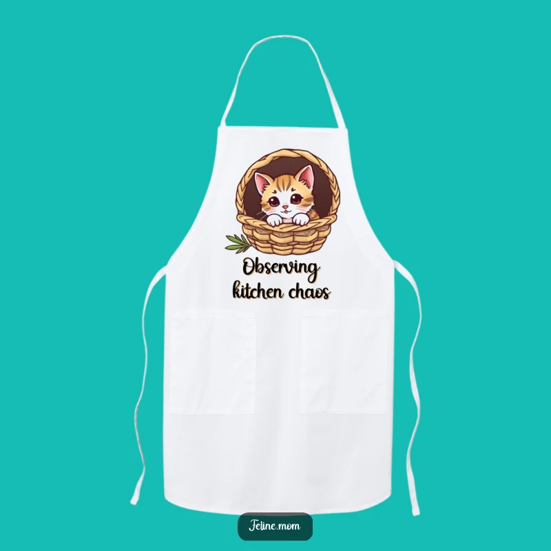 Funny Curious Cat Basket Apron: Kitchen Fun for Cat Lovers
