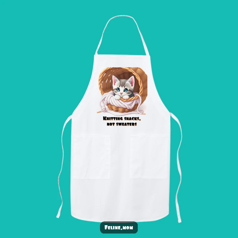 Funny Curious Kitten Knitting Apron - Chef Kitten Kitchen Fun