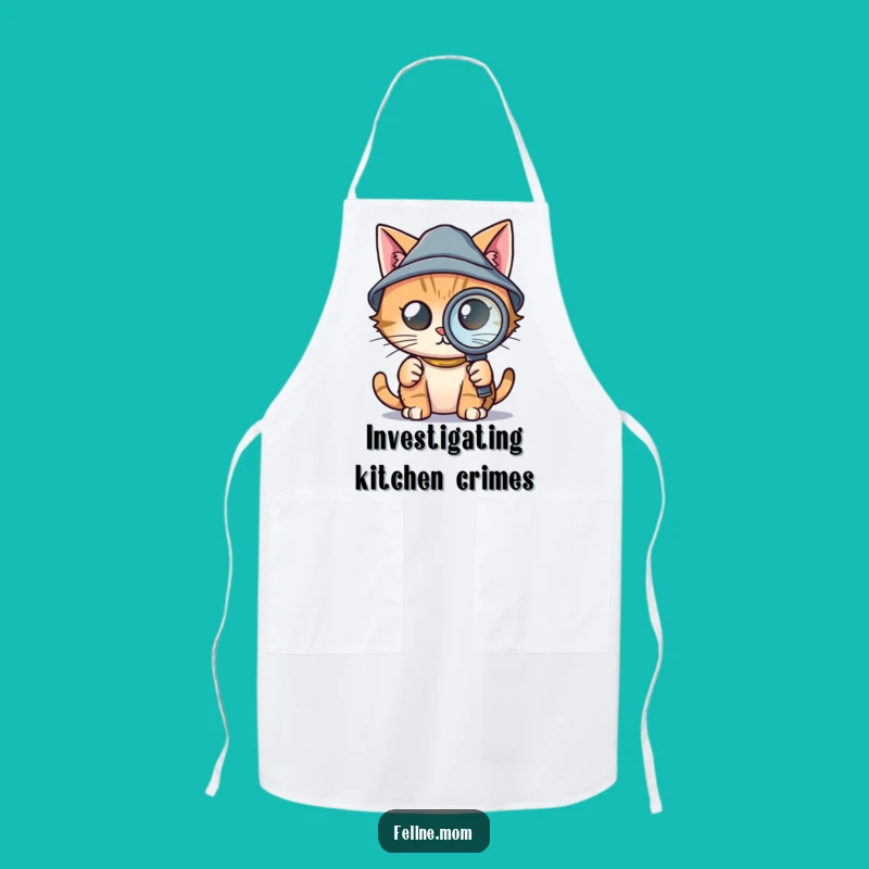 Funny Detective Cat Apron - Tiny Hat Investigator, Perfect for Kitchen Mysteries!