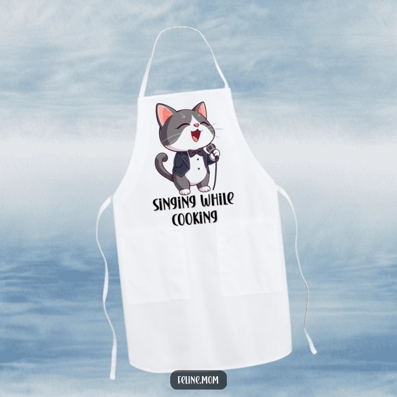 Funny Apron: A tuxedo cat wearing a microphone, making your kitchen time more entertaining.