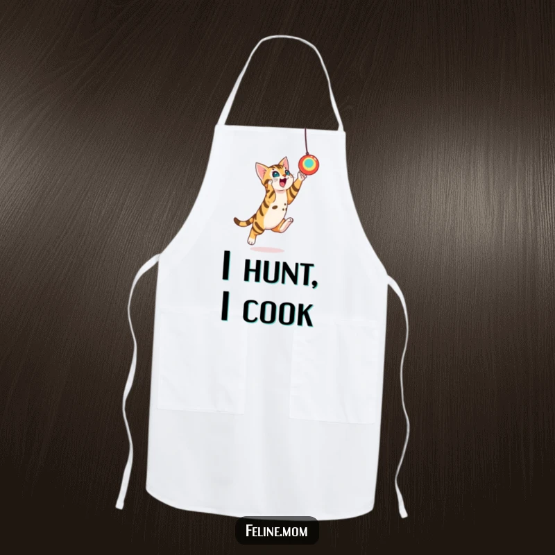 Funny Bengal Cat Toy Leap Apron: A playful Bengal cat leaps towards a toy, adding a dynamic touch to your kitchen attire.