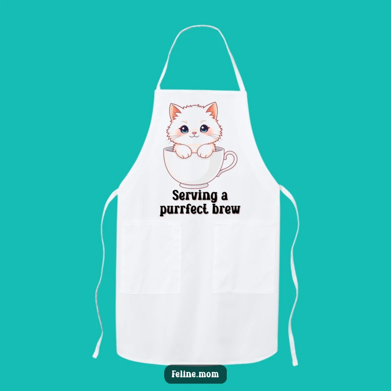 Funny Fluffy Cat Teacup Apron - Chef Cat Kitchen Accessory