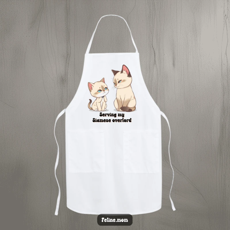 Funny Siamese Cat Apron, a regal Siamese cat's slow blink brings serene energy to the kitchen, a humorous touch for cooking