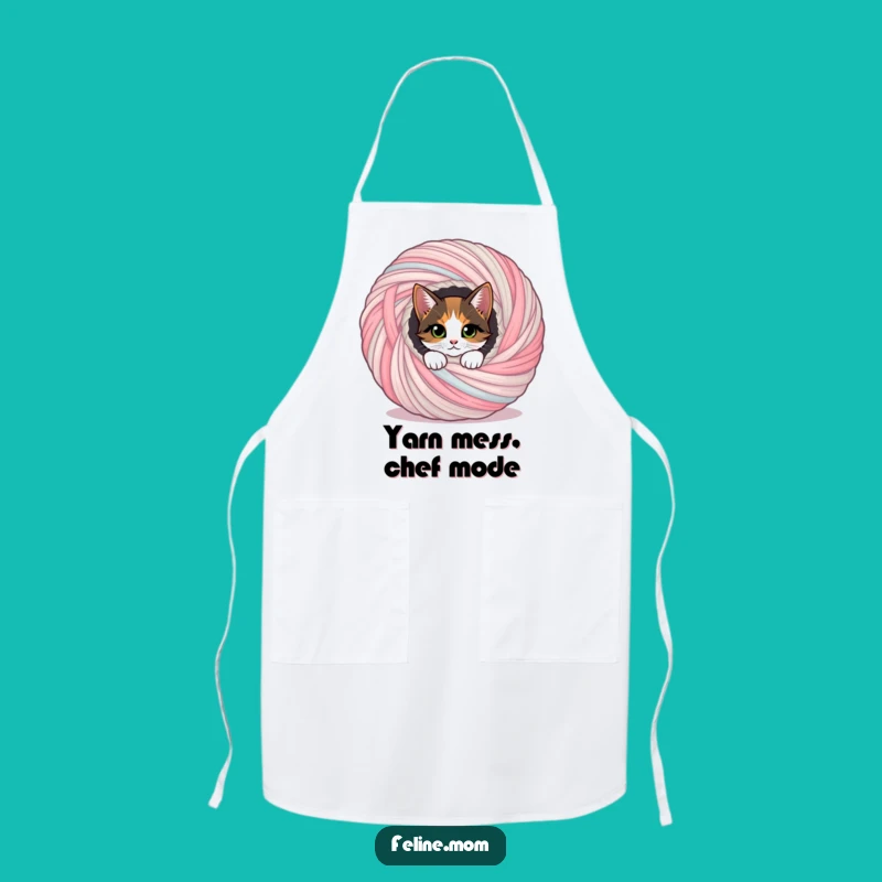 Funny Calico Cat Apron: Yarn Ball Peek in the Kitchen!