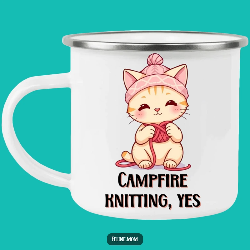 Funny Knitting Cat Camping Mug: Yarn Hat Crafter's Outdoor Companion