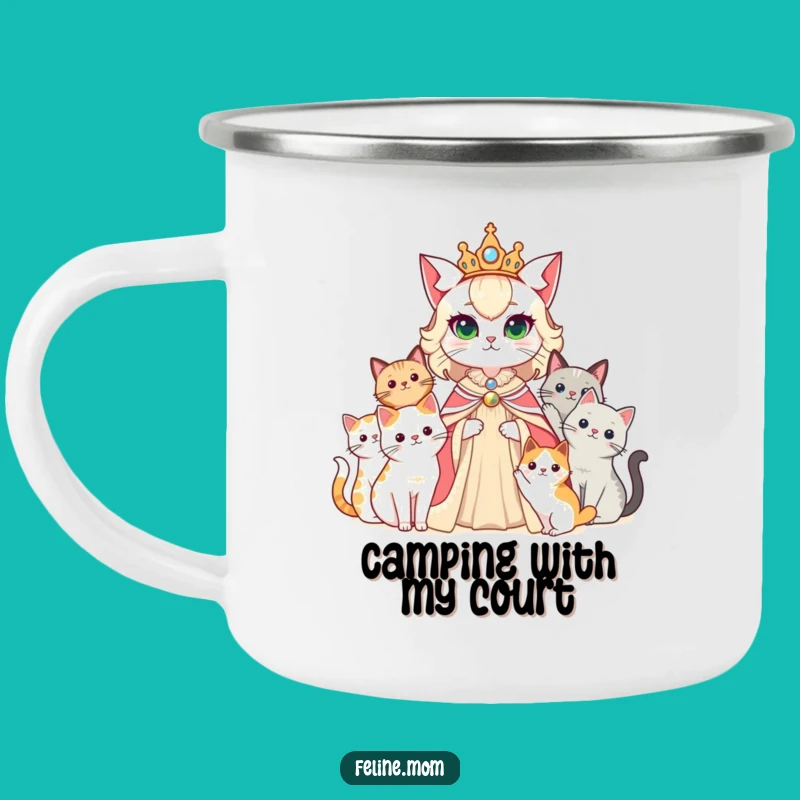 Funny Cat Lady Queen Camping Mug for Regal Outdoor Adventures