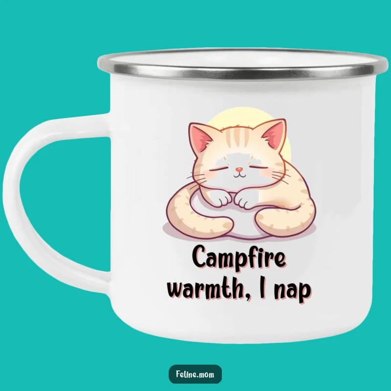 Durable Funny Contented Cat Sunbeam Camping Mug: Peaceful Outdoor Use