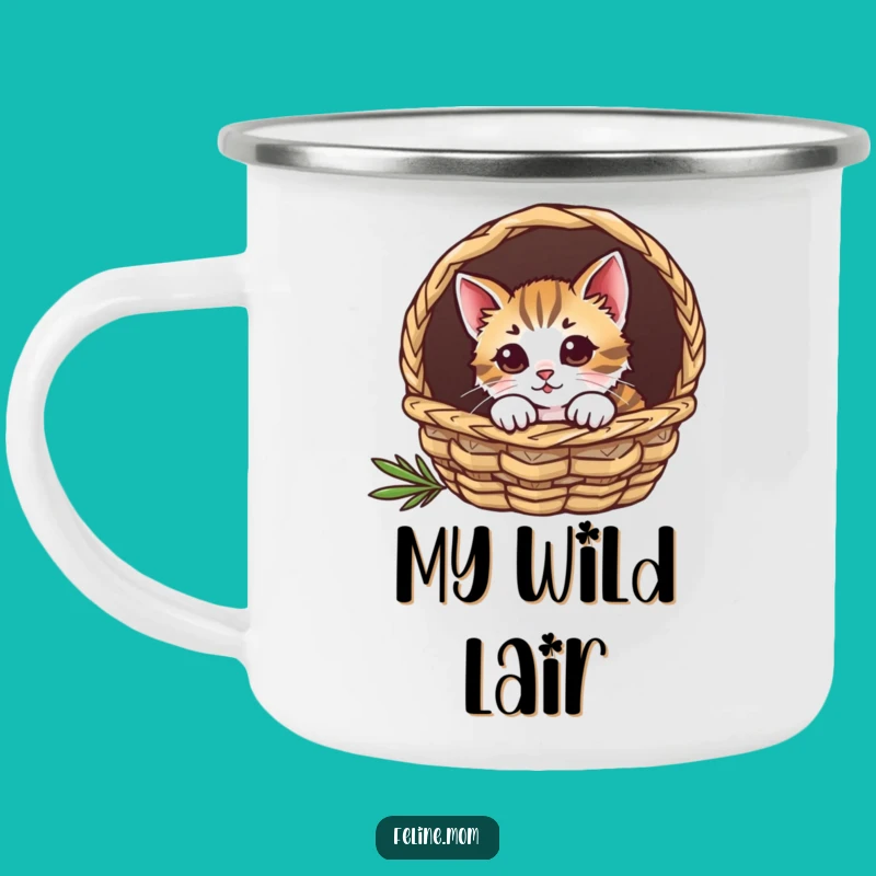 Durable Funny Curious Cat Basket Camping Mug: Outdoor Adventure Fun