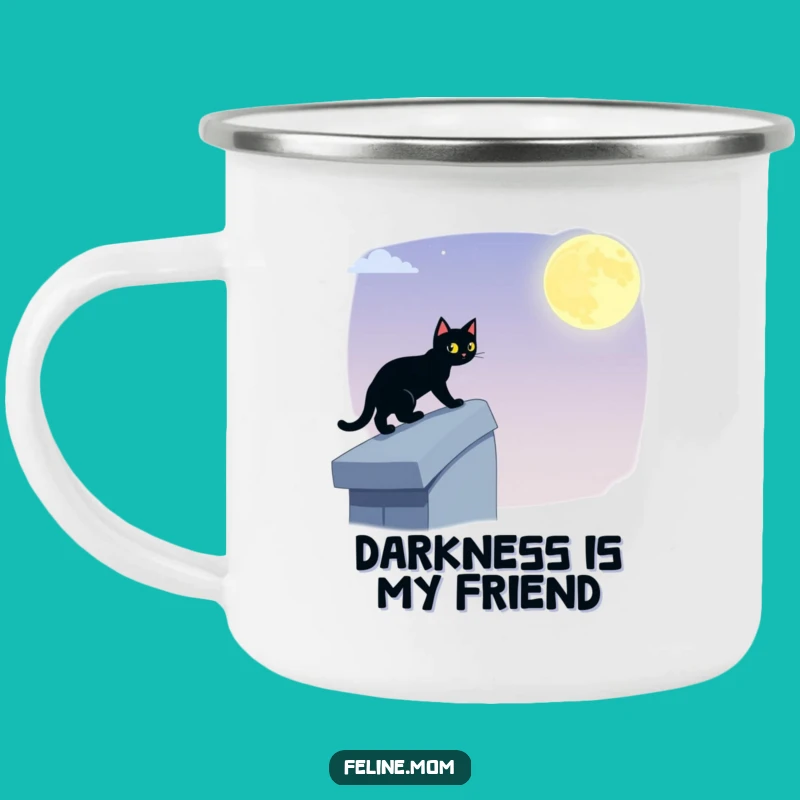 Funny Black Cat Camping Mug: Stealthy Rooftop Prowler, Durable Night Adventure Gift