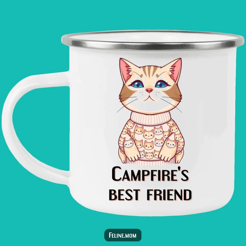 Funny Cat Lady Camping Mug - Cat Face Sweater Outdoor Gift