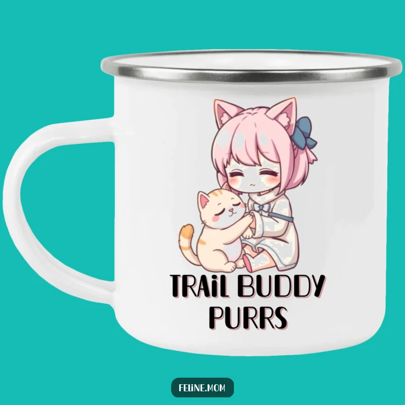 Funny Kawaii Cat Lady Enamel Mug: Enjoy Nature with Gentle Cat Companionship