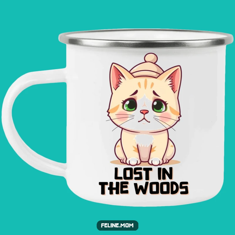 Funny Confused Cat Camping Mug: Pondering the Outdoors with Charm