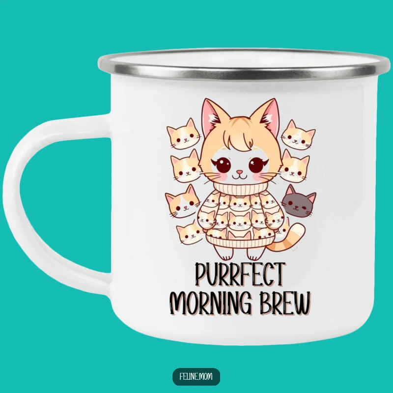 Funny Kawaii Cat Lady Enamel Mug: Adventure with Feline-Themed, Rustic Charm
