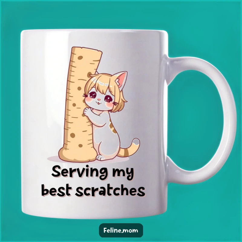Funny Cat Lady Scratching Post Mug - Whimsical Companion Gift for Cat Lovers