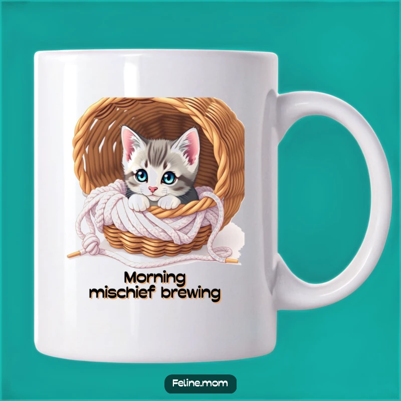 Funny Curious Kitten Knitting Mug - Adorable Kitten Gift