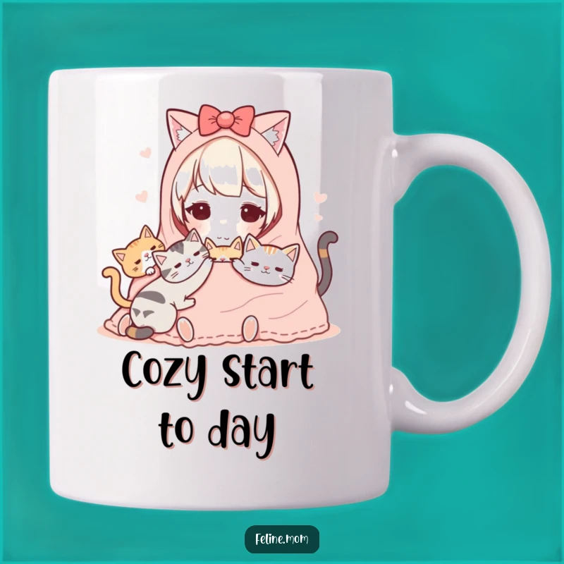 Funny Kawaii Cat Lady Mug: Cozy Cats & Blanket, Perfect Funny Gift for Comfort