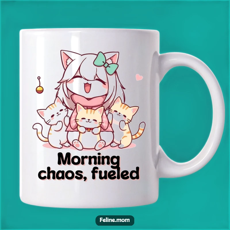 Funny Kawaii Cat Lady Mug: Playful Cats & Toy, Ideal Funny Gift for Cat Lovers