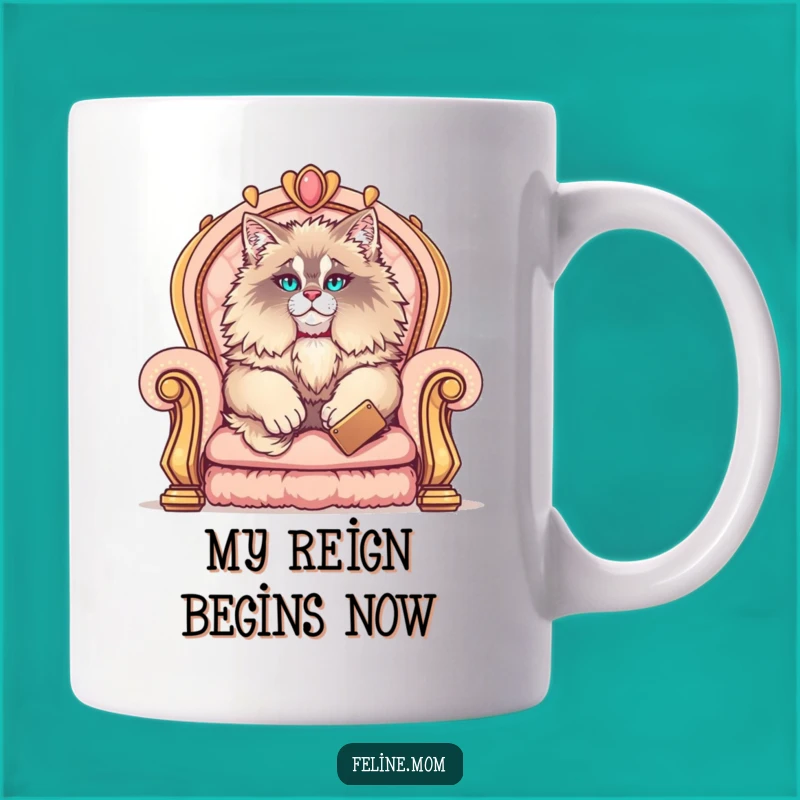 Funny Maine Coon Art Mug: Elegant Cat on Throne, Perfect Royal Gift