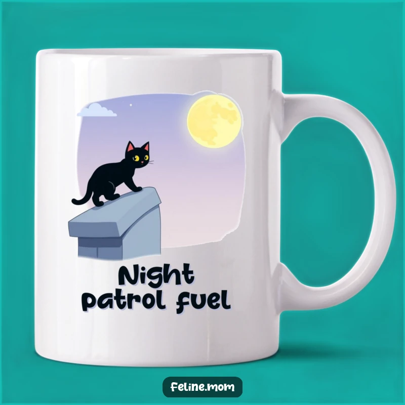 Funny Black Cat Mug: Stealthy Rooftop Prowler, Mysterious Night Gift Idea