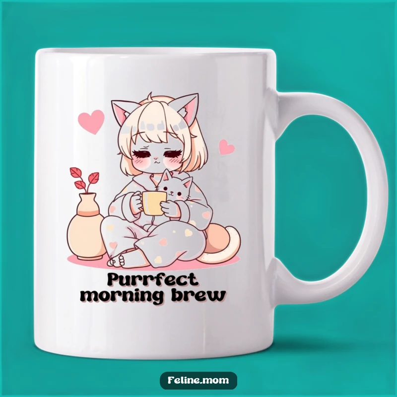 Funny Cat Lady Tea Time Mug: Cozy Pajamas & Cat Companion, Perfect Gift