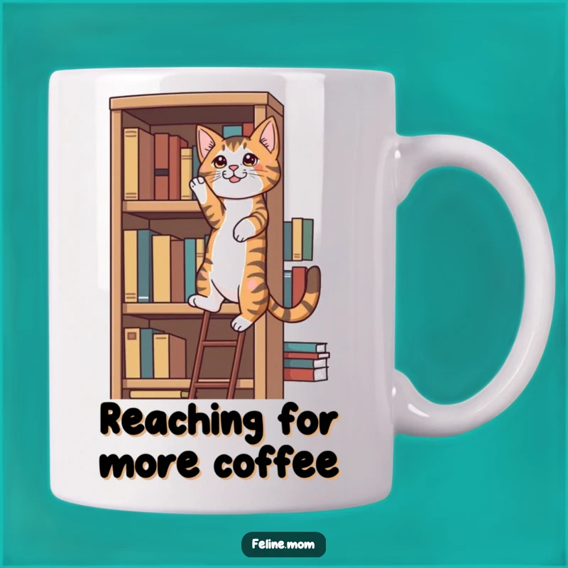 Funny Tabby Cat Bookshelf Mug: Determined Climber's Adventure Gift!