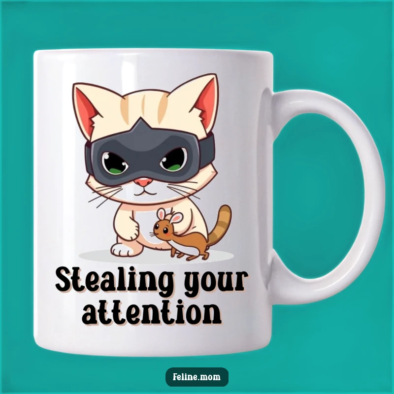 Funny Bandit Cat Mug: Mischievous Kitty Stealing Toy Mouse, Perfect Funny Gift!
