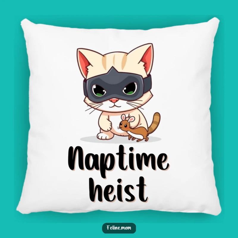 Funny Bandit Cat Pillow: Soft Mischief, Cuddle the Toy Mouse Thief!