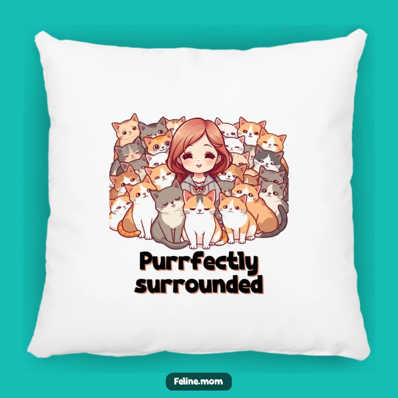 Funny Cat Mob Pillow - Cozy Comfort Surrounded by Purrs!
