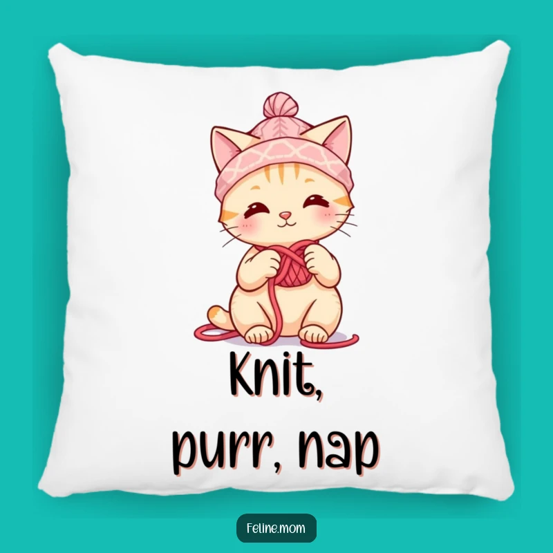 Funny Knitting Cat Pillow: Yarn Hat Crafter's Cozy Companion