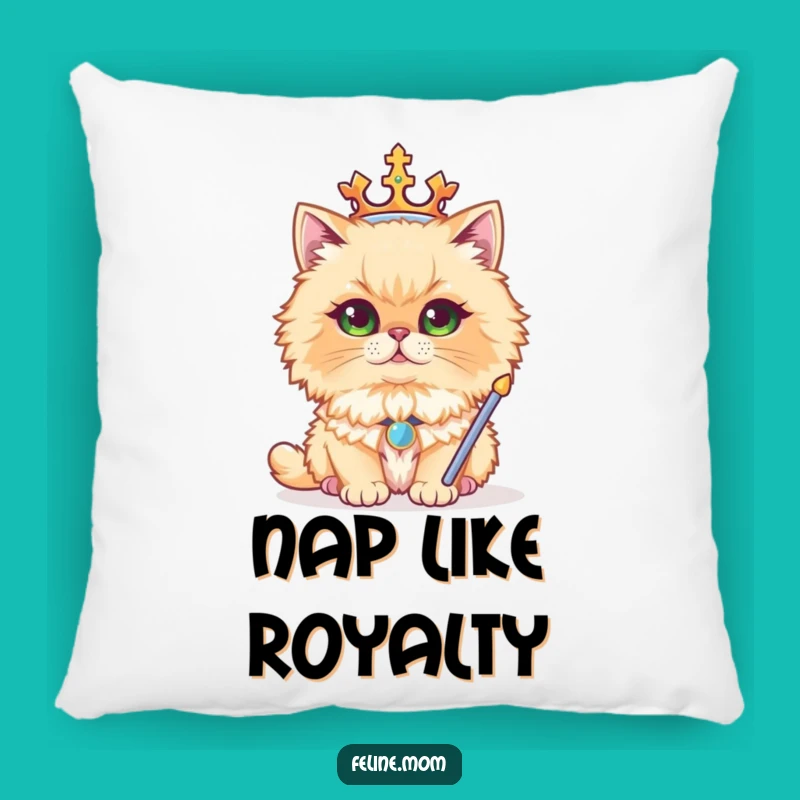 Funny Regal Persian Cat Pillow - Cozy Crowned Feline Throw Pillow