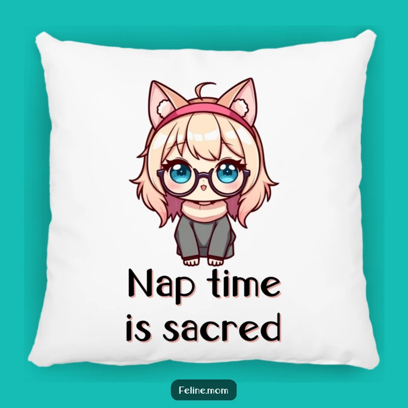 Funny Kawaii Cat Lady Pillow: Cute Glasses & Cat Ears Comfort, Perfect Funny Gift