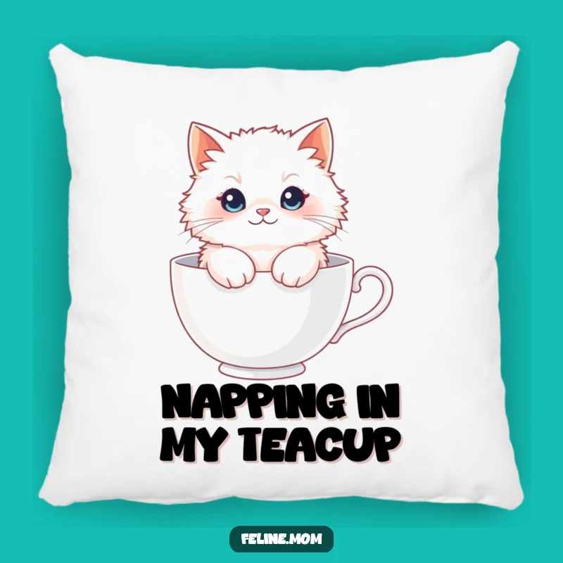 Funny Fluffy Cat Teacup Pillow - Cozy Feline Comfort