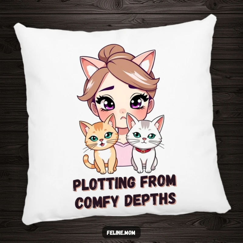 Funny pillow with a depiction of a woman's knowing smirk and a mischievous cat, adding a humorous and cozy touch to any seating area.