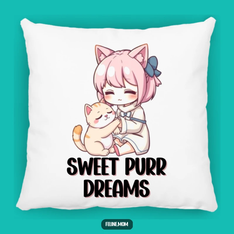 Funny Kawaii Cat Lady Pillow: Cozy Comfort with a Gentle Cat Petting Scene