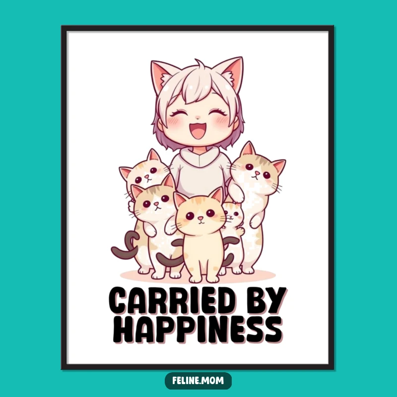 Instant Feline Transport: Funny Cat Lady Carried by Cats Art