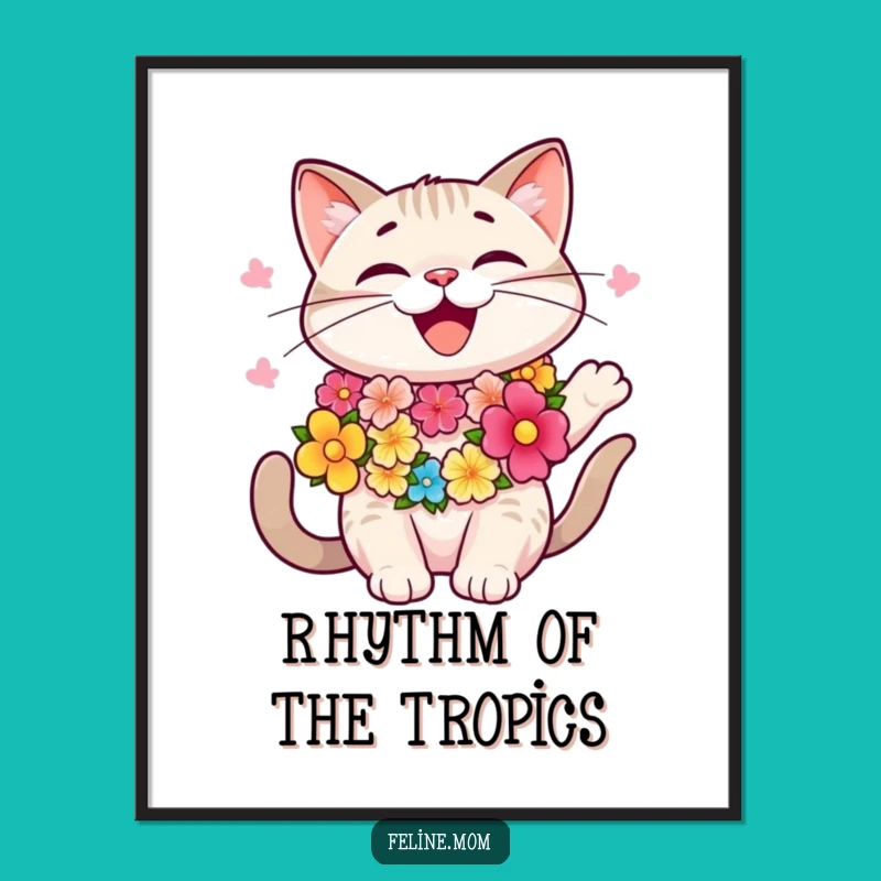 Funny Aloha Cat Digital Art: Printable Tropical Decor, Instant Funny Gift Download