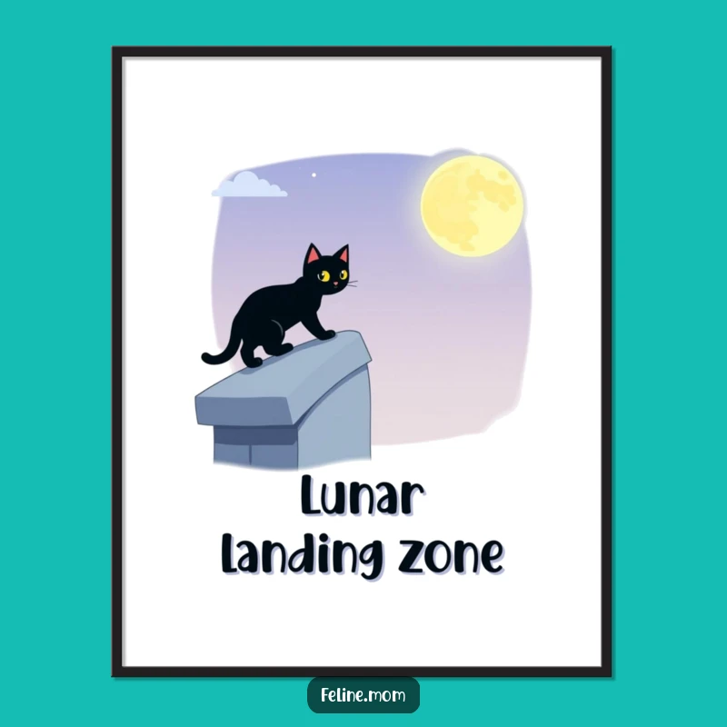 Funny Black Cat Digital Art: Stealthy Rooftop Prowler, Mysterious Night Print Gift
