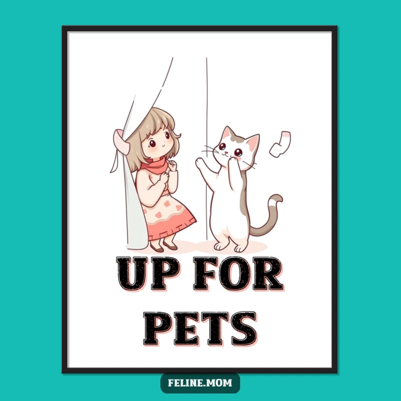 Funny Cat Lady Curtain Cat Digital Art - Instant Download Humorous Decor