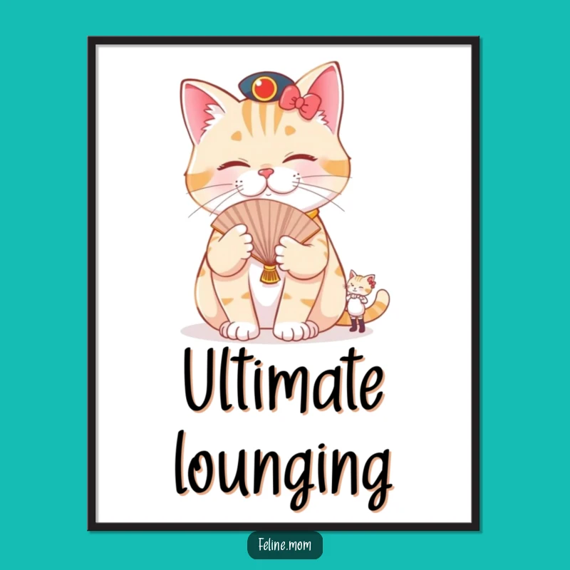 Funny Pampered Cat Digital Art: Fanned Feline Luxury, Hilarious Print Gift