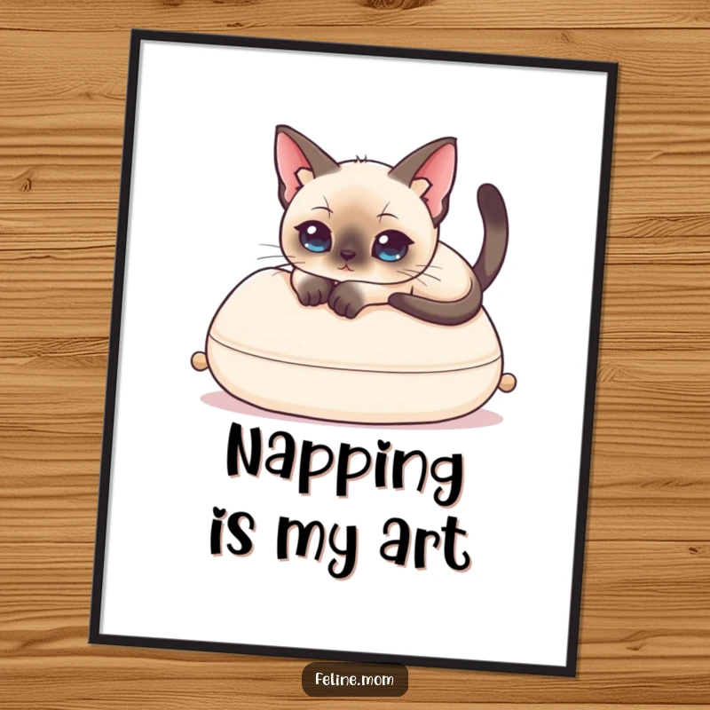 Funny Siamese Cat Digital Art Print of an elegant cat lounging, perfect for humorous wall decor.