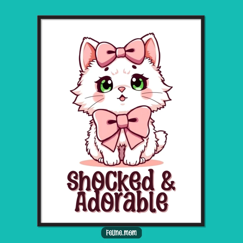 Funny Surprised Cat Digital Art: Fluffy Feline Joy, Instant Bow Surprise!