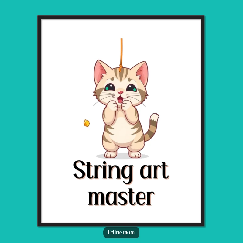 Funny Tabby Cat Digital Art: Playful Feline Illustration Print
