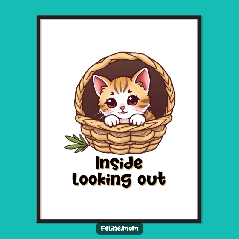 Printable Funny Curious Cat Basket Art: Instant Cozy Decor