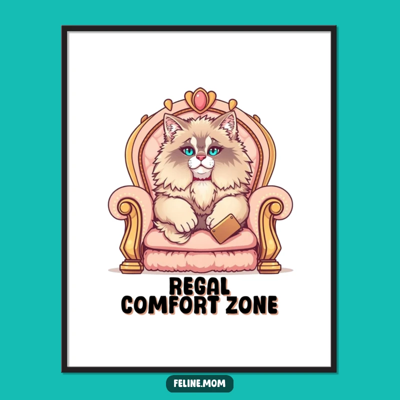 Funny Maine Coon Digital Art: Elegant Throne Cat, Hilarious Royal Print Gift