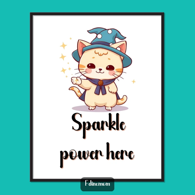 Funny Wizard Cat Digital Art: Printable Magic Decor, Instant Funny Gift Download