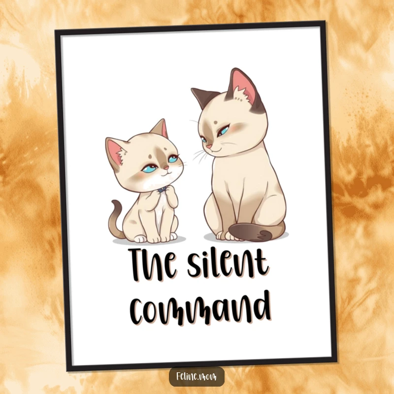 Funny Siamese Cat Digital Art, a regal Siamese cat's slow blink conveys deep affection and tranquility, a beautiful feline artwork