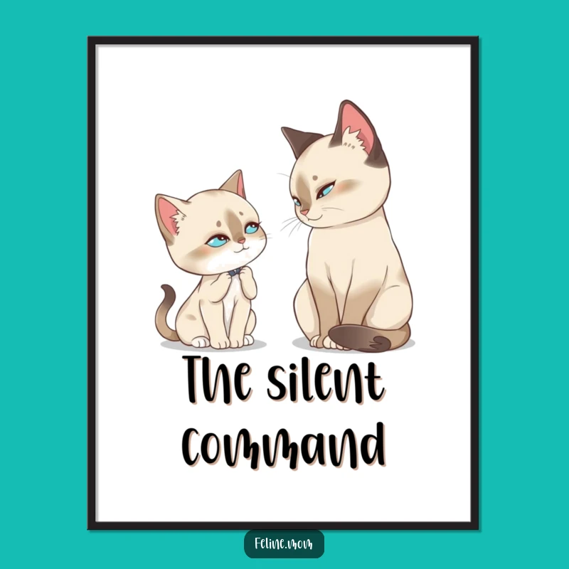 Funny Siamese Slow Blink Digital Art: Regal Feline Masterpiece for Cat Lover Walls