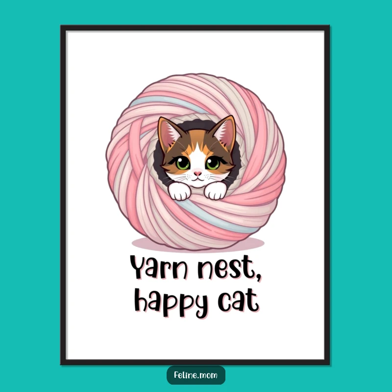 Funny Calico Cat Digital Print: Yarn Ball Peek Art Piece