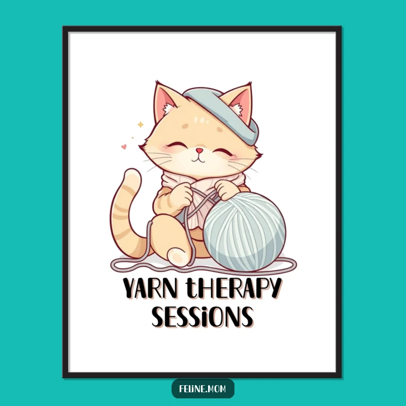 Instant Crafty Charm: Funny Cat Lady Knitting Digital Art