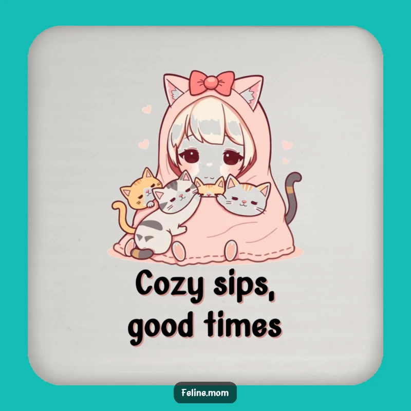 Funny Kawaii Cat Lady Coaster Set: Cozy Cats Protection, Best Funny Gift